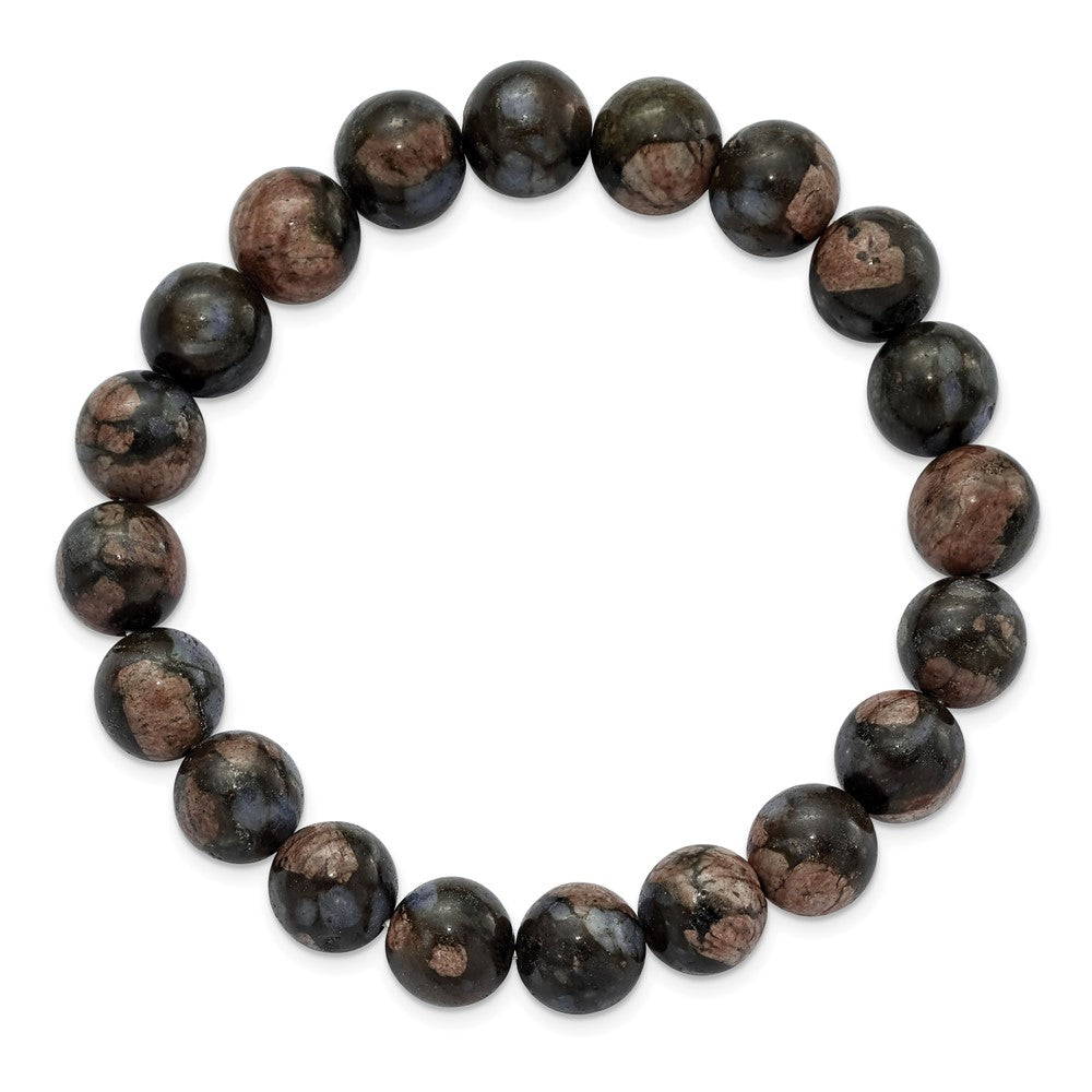 Black and Brown Agate Beaded Stretch Bracelet 6.5 inches