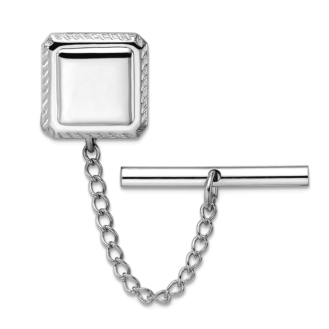 Solid Polished Patterned Engravable (front only) Rhodium Plated Square Tie Tack 12x12mm Wide-Tie Clip for Men