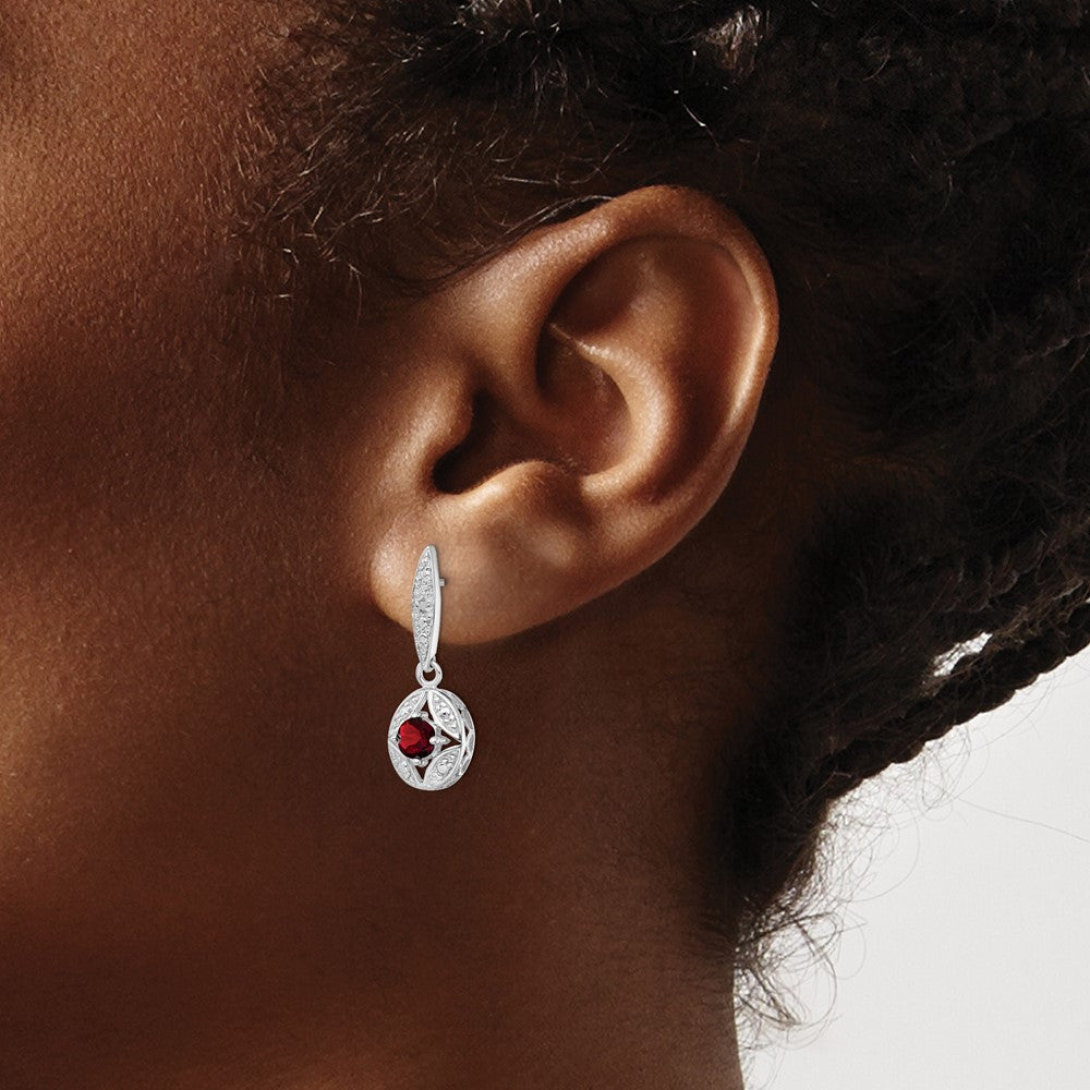 Sterling Silver Rhodium-plated Garnet and Diamond Dangle Earrings
