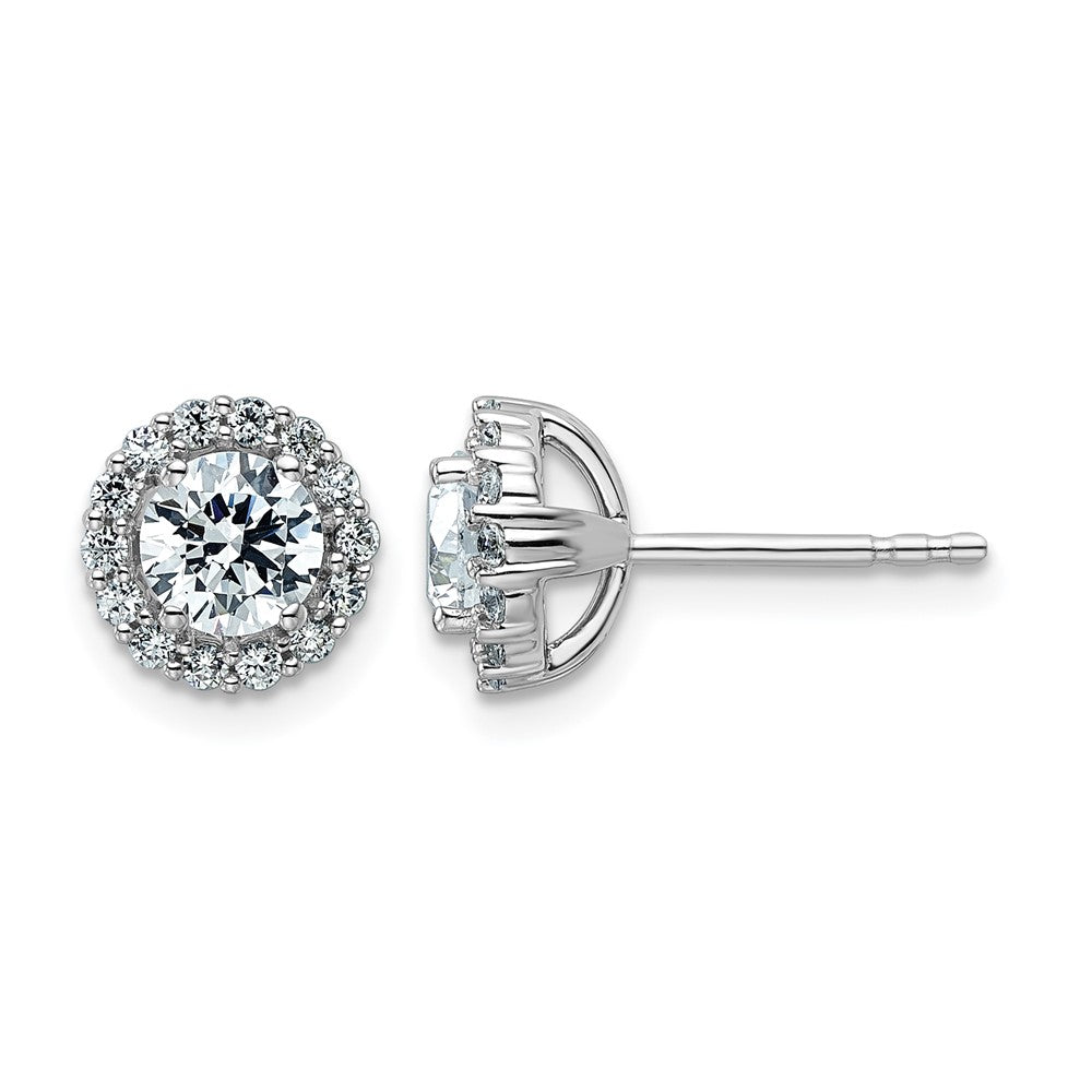 14k White Gold Moissanite Halo Post Earrings