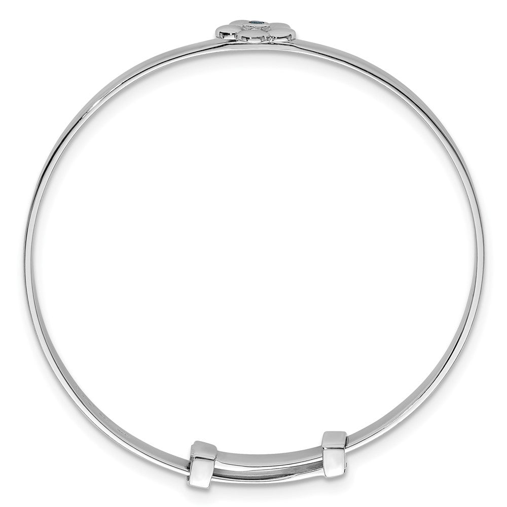 Sterling Silver Rhodium-plated Polished Blue CZ Flower Childrens Expandable Bangle