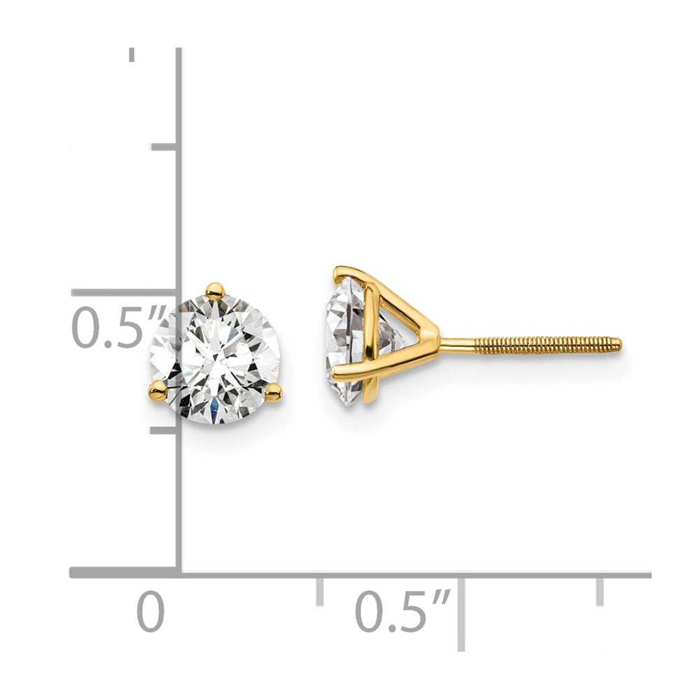 14k Yellow Gold 1 1/2 ctw Lab Grown Diamond VS+ F+ Round 3 Prong Heavy Wt. Screwback Stud Earrings