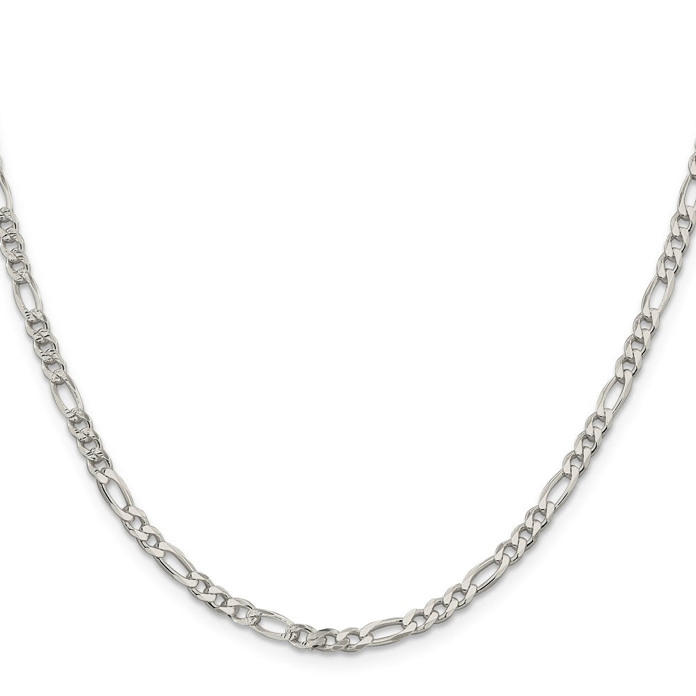 Sterling Silver 4mm Pav‚ Flat Figaro Chain 26 Inches