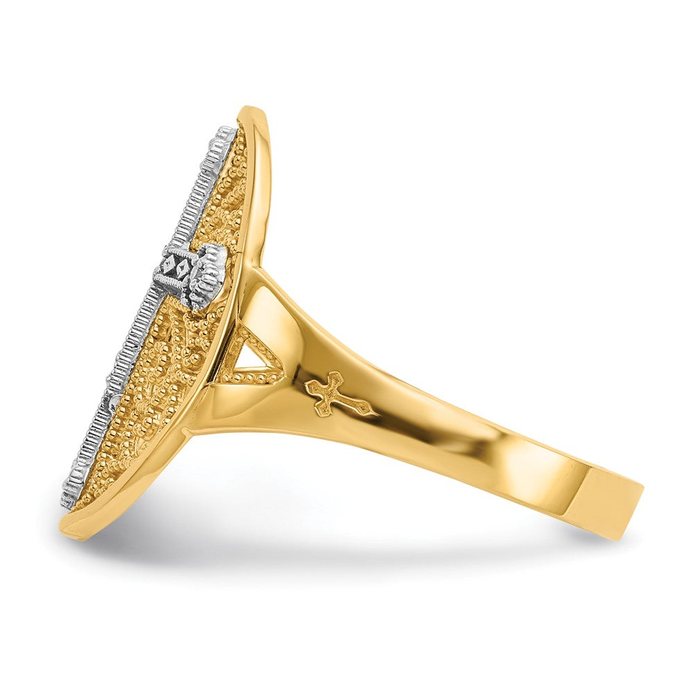 14k Yellow & White Gold Diamond Filigree Cross Ring Size 7.5