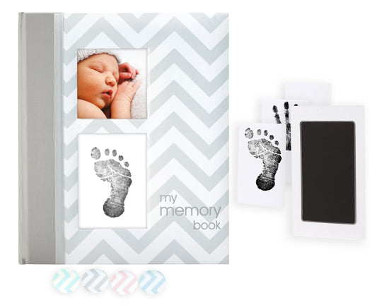 Pearhead Chevron Baby Book and Clean Touch Ink Pad, Gray