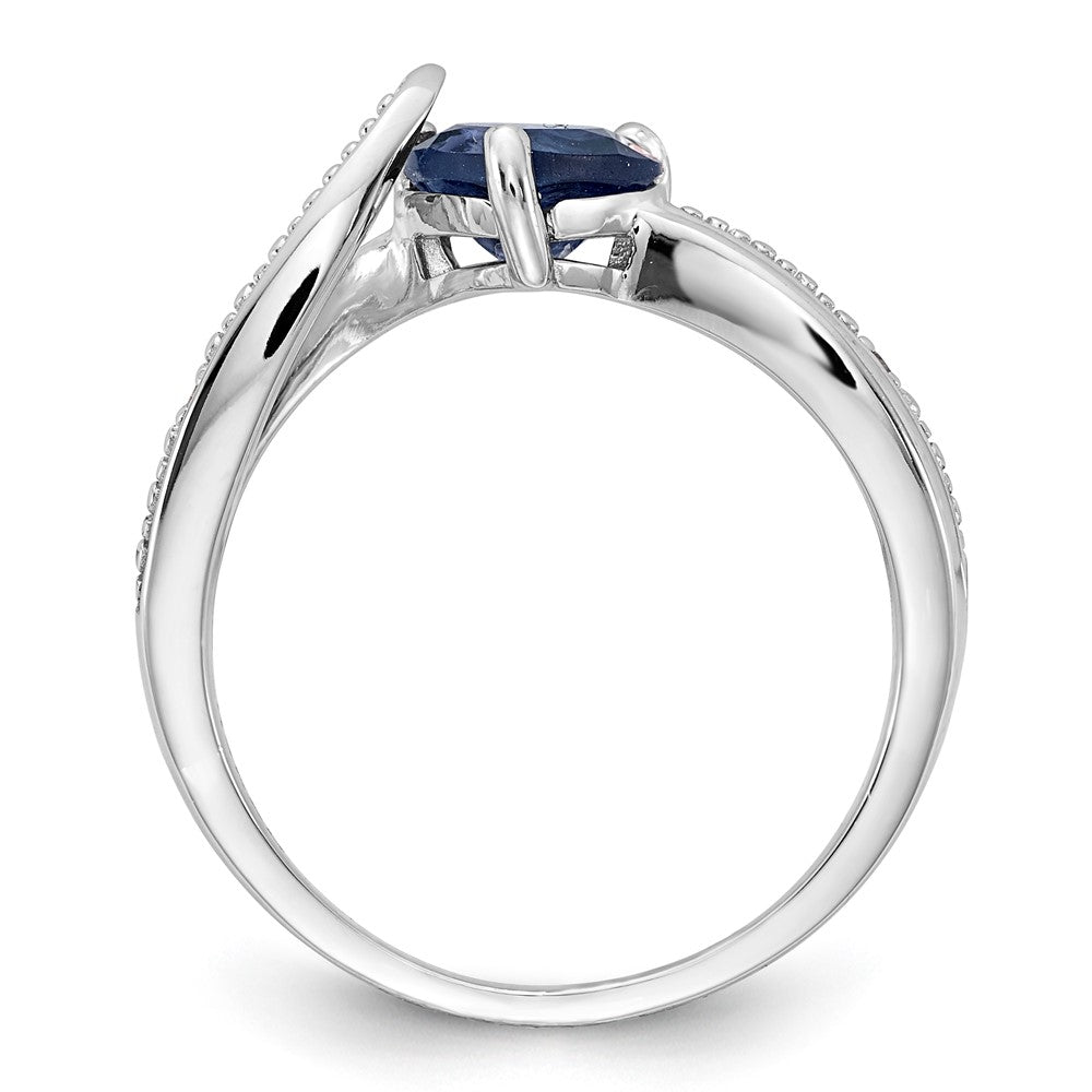 Sterling Silver Heart Shaped CR Sapphire & Diamond Ring