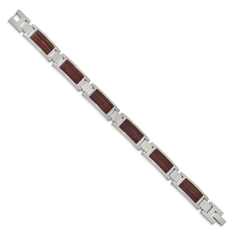 Stainless Steel Brushed with Wood Inlay 8.75in Bracelet 8.75 inches