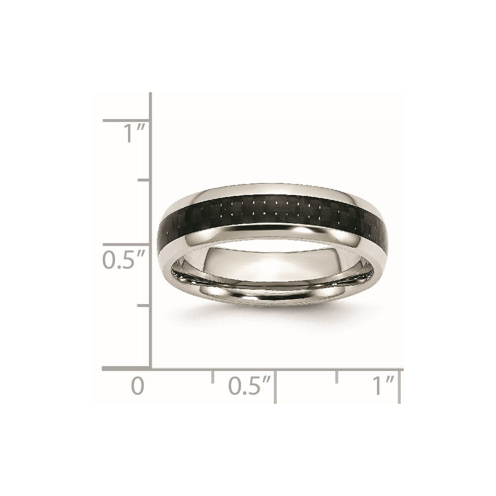 Stainless Steel Polished w/ Black Carbon Fiber Inlay 6mm Band Size - 7.5