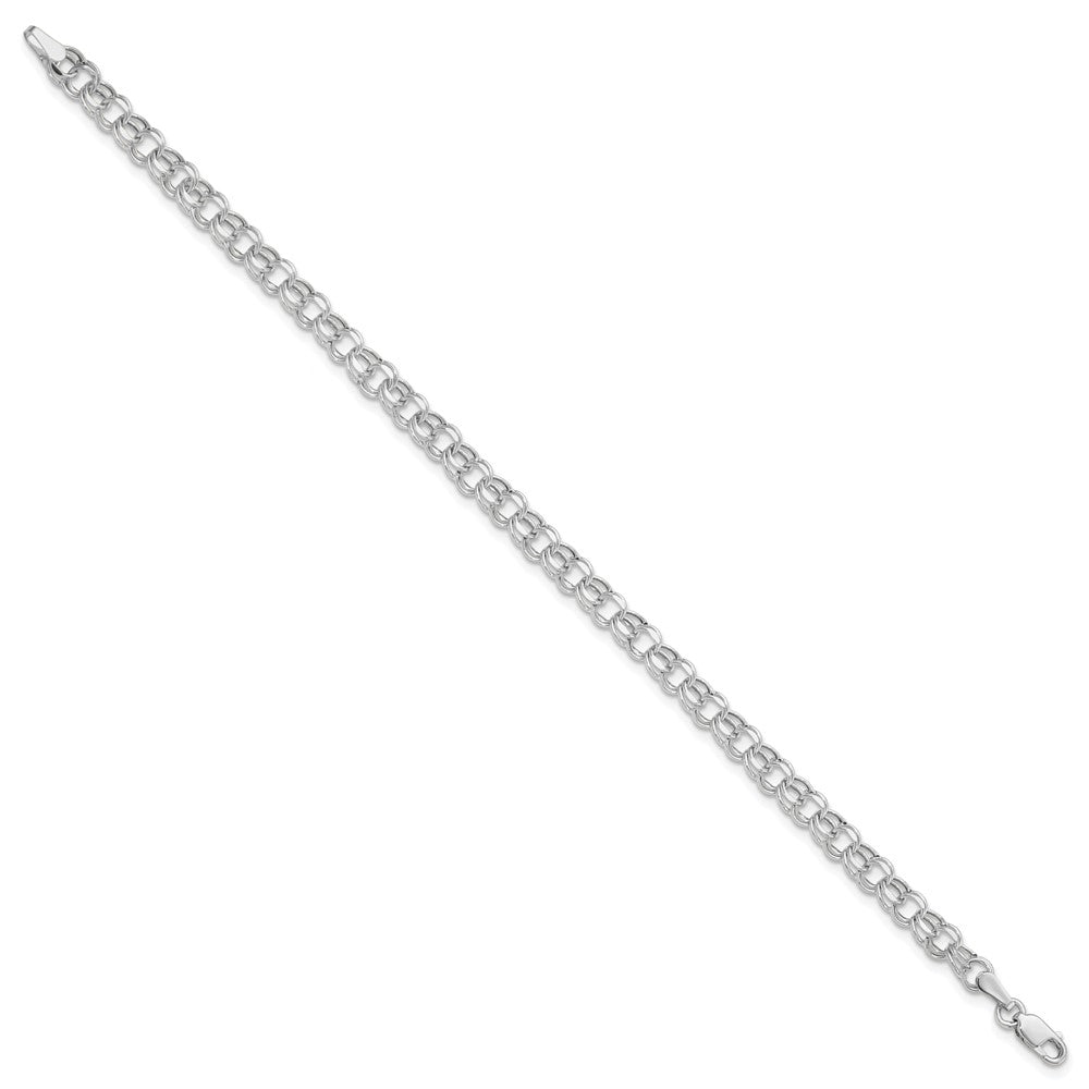 10k White Gold 6in 4.5mm Hollow Dia-cut Dbl Link Charm Bracelet