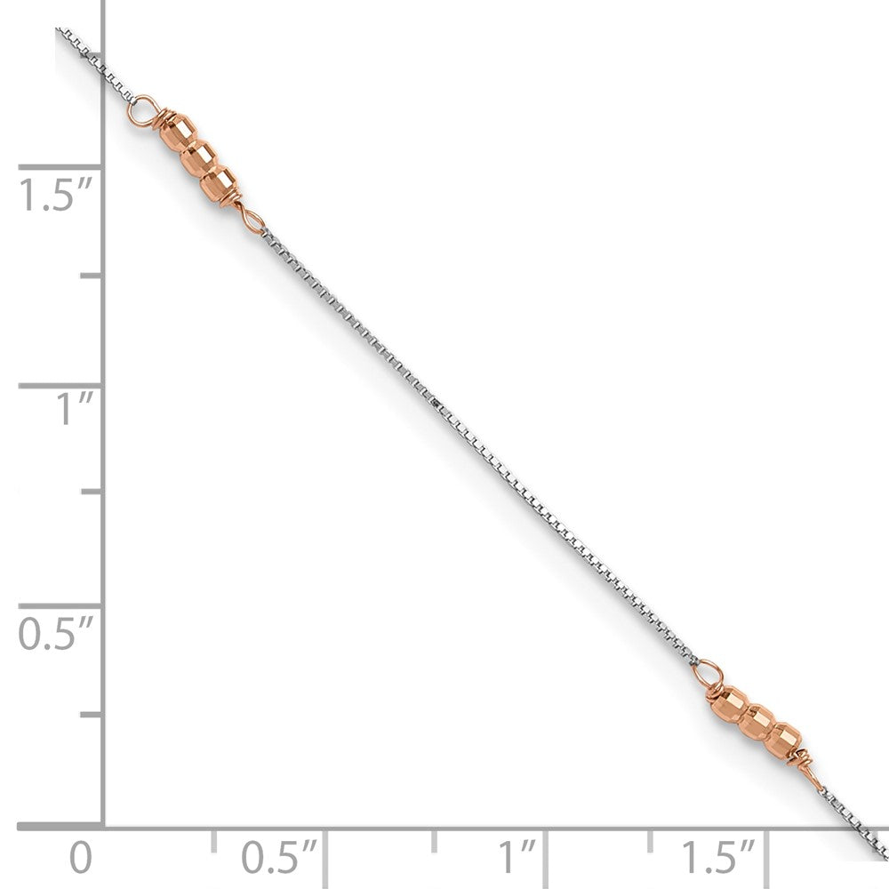 14K Two-Tone Mirror Beaded 9in Plus 1in ext. Anklet 9 inches