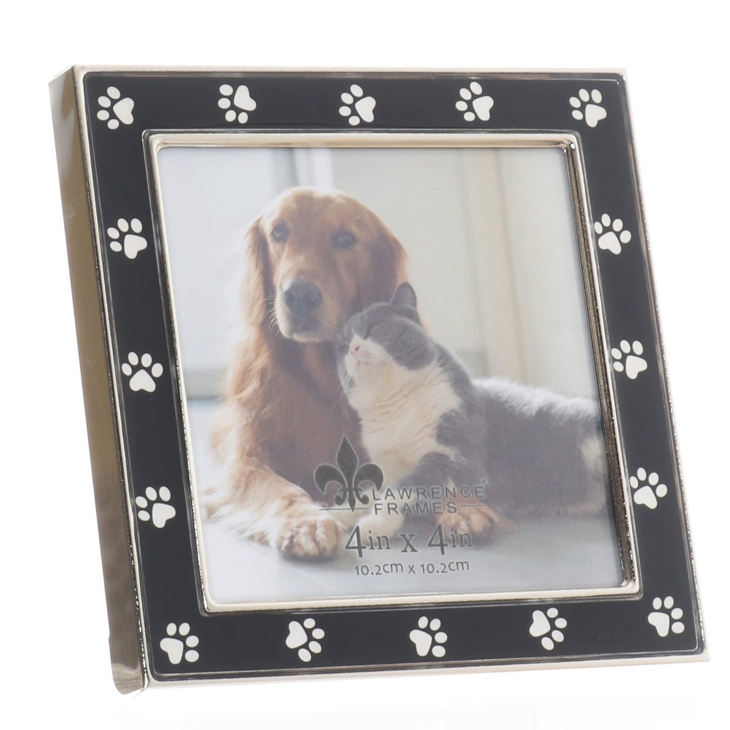 Black Enamel and SILVER 4x4 Paw Print frame - 4x4