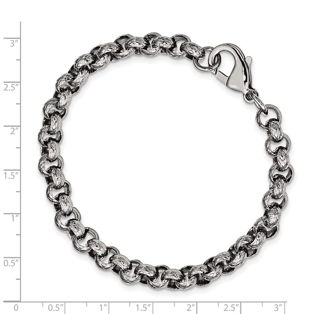Stainless Steel Polished and Textured Link 8.25in Bracelet 8.25 inches