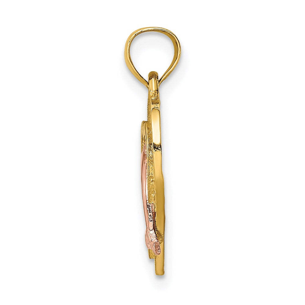 14K Two-tone w/White Rhodium Dolphin In Heart Charm