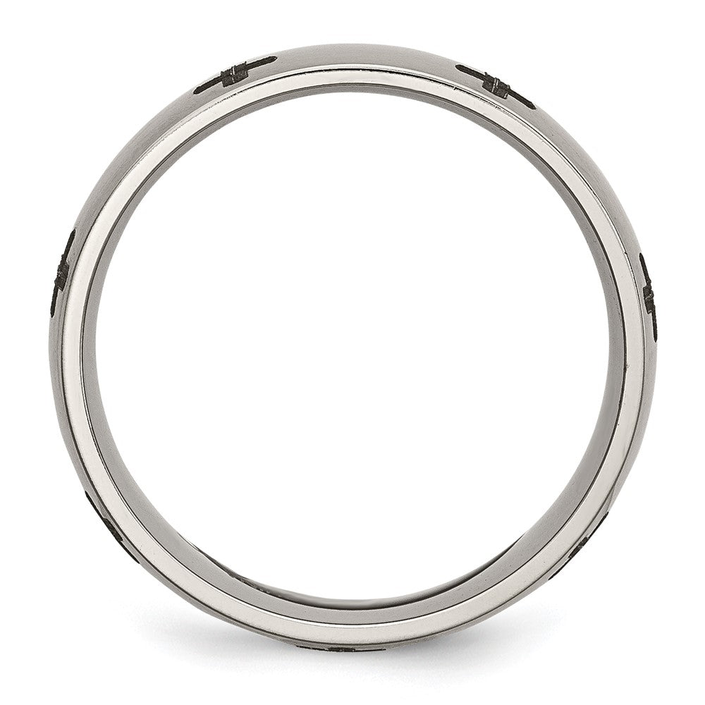 Titanium Brushed Cross Laser Design 8mm Band Size - 7