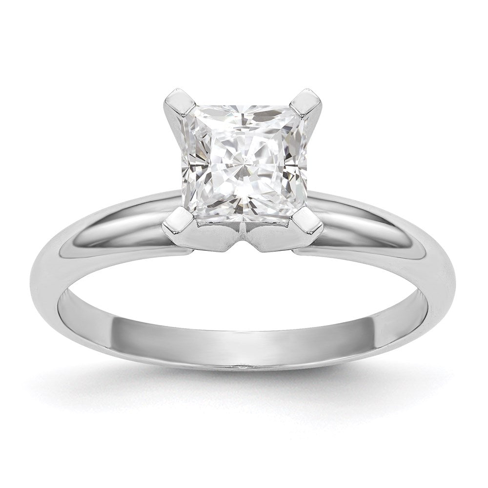 14k White Gold 5mm Medium-Weight Half-Round 4-Prong Princess Solitaire Ring Mounting