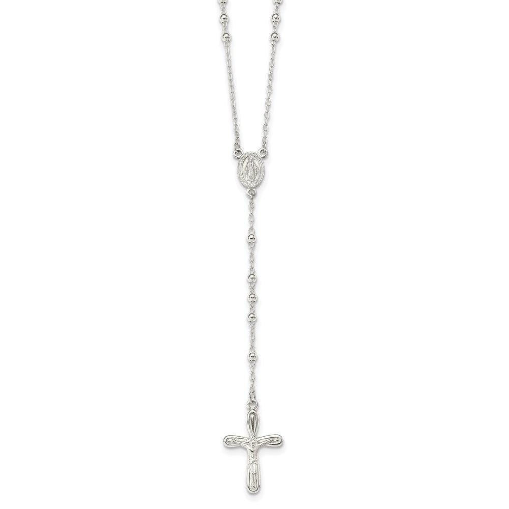 Sterling Silver Polished Crucifix Rosary 18 inch Necklace 18 Inches