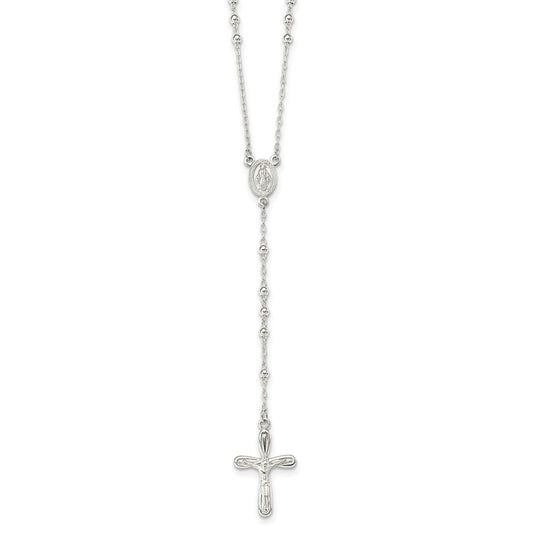 Sterling Silver Polished Crucifix Rosary 18 inch Necklace 18 Inches