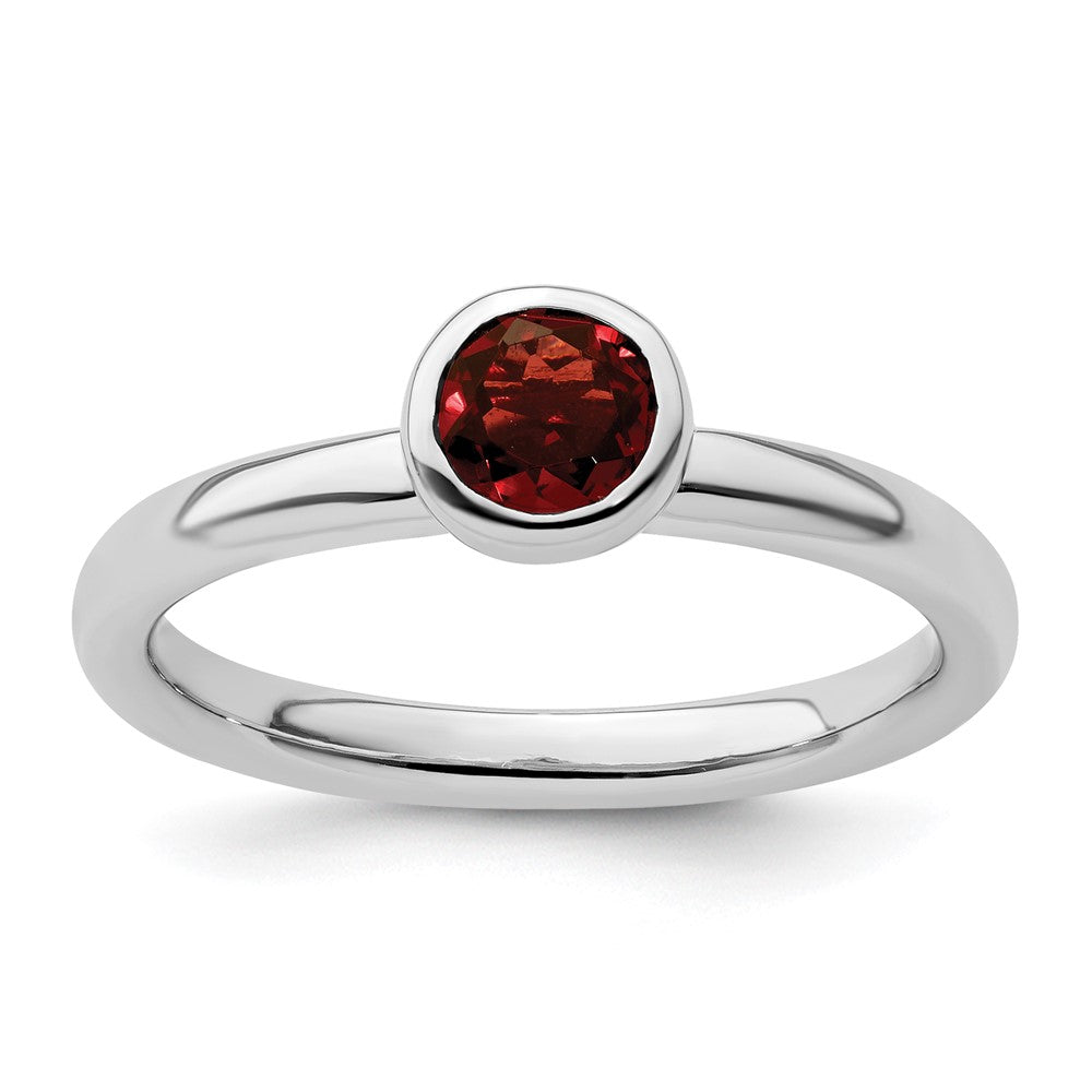 Sterling Silver Stackable Expressions Low 5mm Round Garnet Ring Size -10