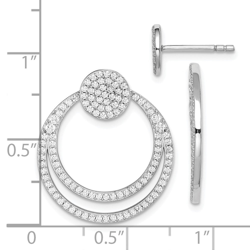 Sterling Silver Rhodium-plated Pave CZ Circle Front & Back Earrings