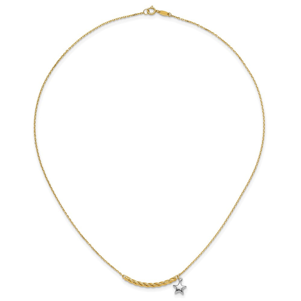 10K Two-tone Polished Bar with Star Necklace