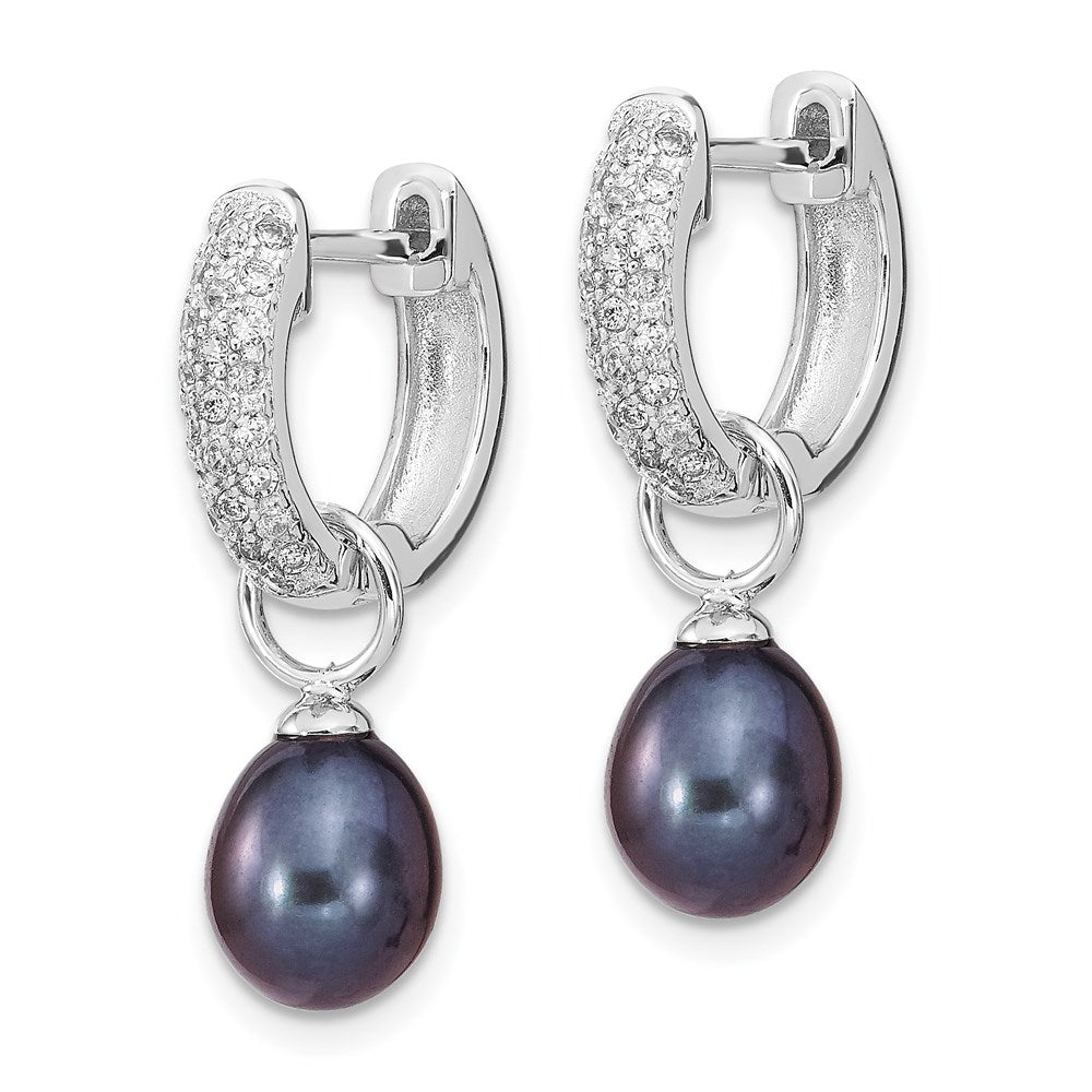 Sterling Silver Rhodium-plated 7-8mm Black and White Rice Freshwater Cultured Pearl and CZ Interchangeable Post Earrings Set