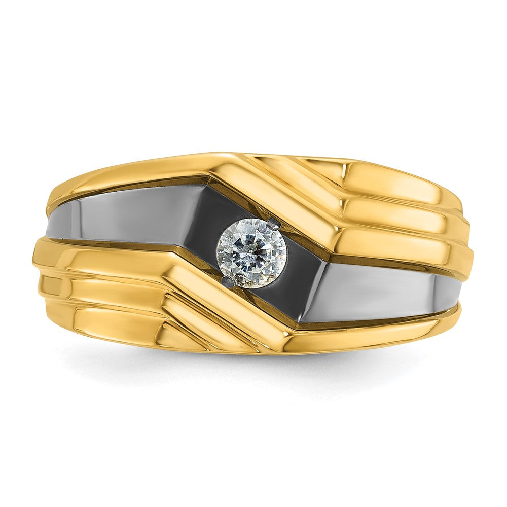 IBGoodman 10k with Black Rhodium Men's Polished and Grooved 1/6 Carat A Quality Diamond Ring