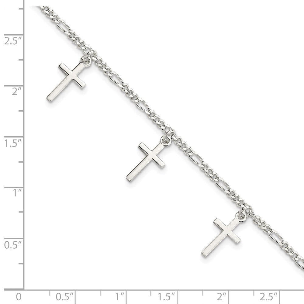 Sterling Silver Polished Cross 7.5in Bracelet 7.5 inches