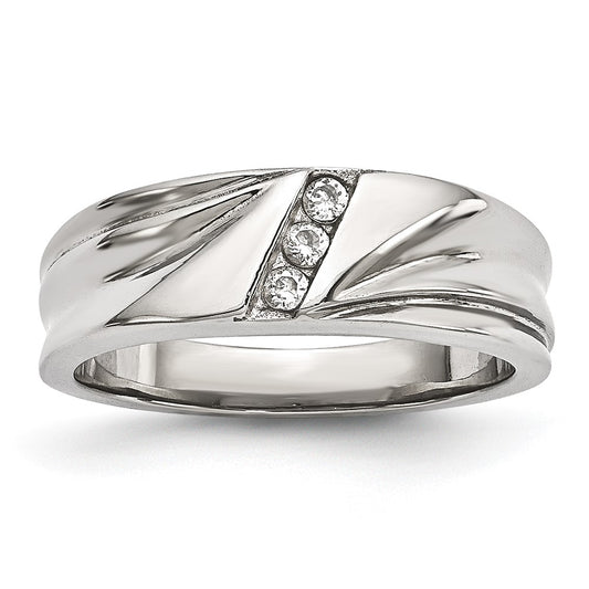 Stainless Steel Polished w/CZ 6.75mm Band