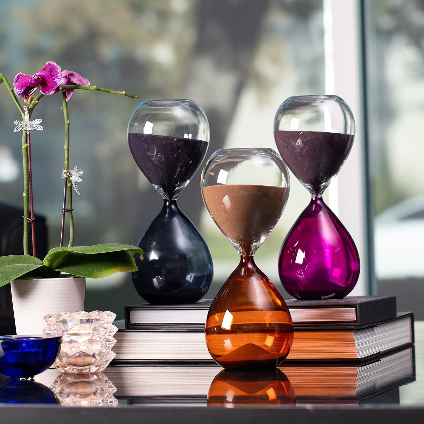 60 Min. Blue & Clear Glass Sand Timer w/ Blue Sand