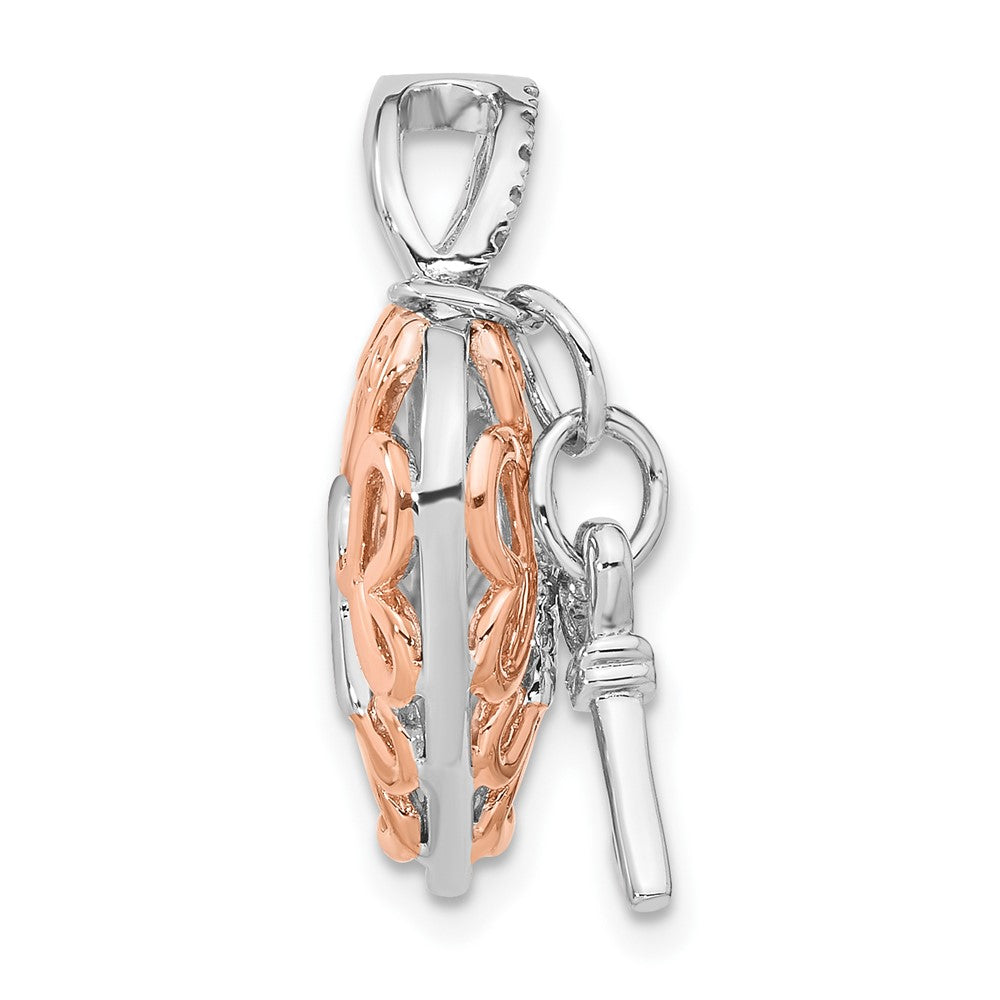 Sterling Silver and Rose-tone Diamond Heart with Key pendant
