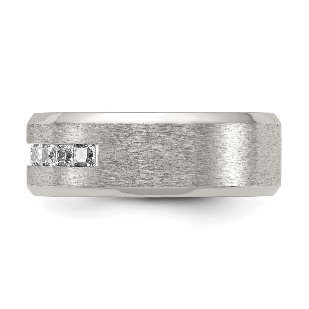 Titanium Brushed and Polished with CZ 8mm Band Size - 10.5
