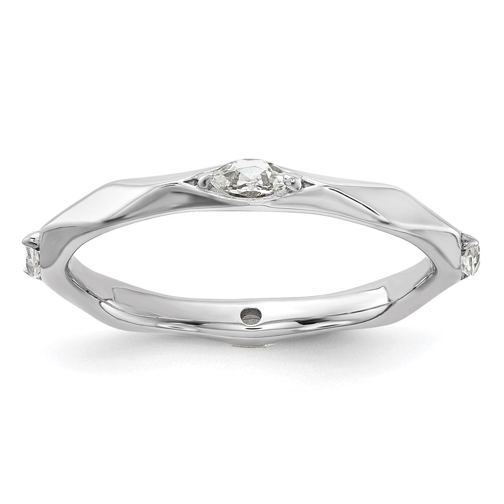 Sterling Silver Stackable Expressions Rhodium-plated White Topaz Ring Size -6