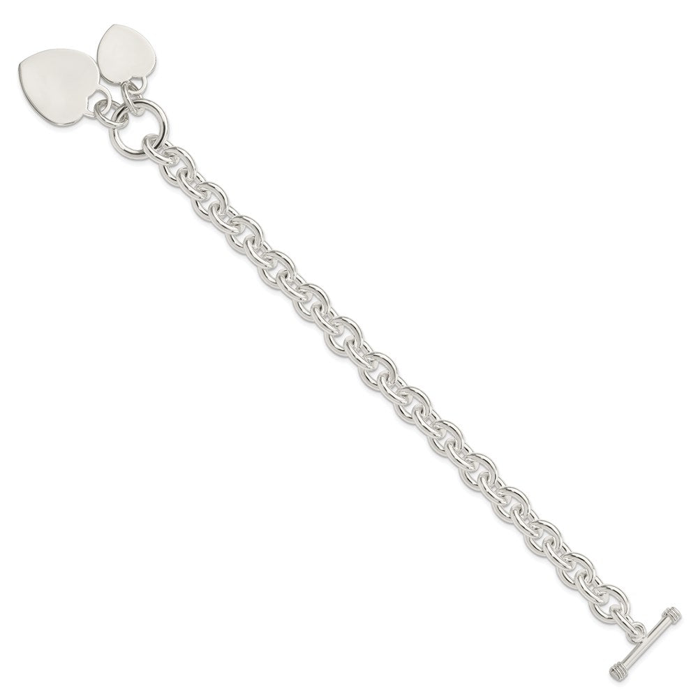 Sterling Silver Engraveable Heart Disc on Fancy Link Toggle Bracelet 7.75 inches