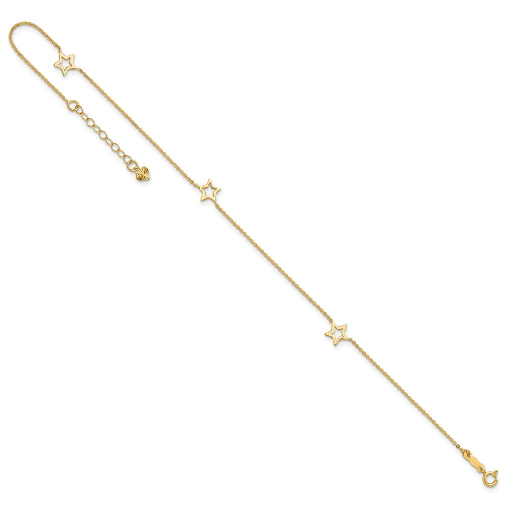 14K Adjustable Star 9in Plus 1in extension Anklet 9 inches
