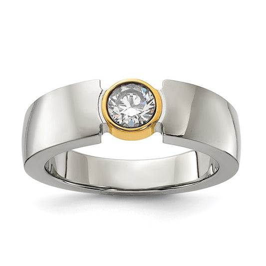 Stainless Steel Polished Yellow IP-plated with CZ Tapered Ring Size - 10.5