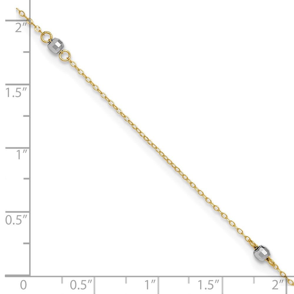 14k Two-tone Mirror Bead 9in Plus 1in ext. Anklet 9 inches