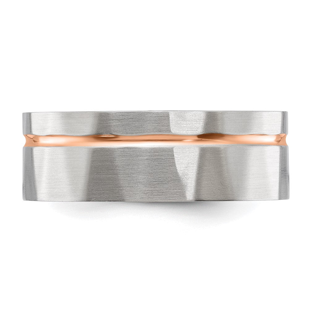 Chisel Stainless Steel Brushed and Polished Faceted Rose IP-plated 8mm Band Size - 8