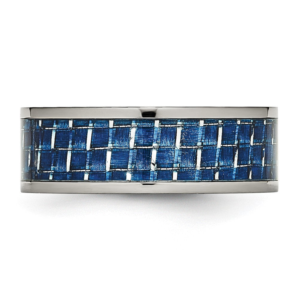 Titanium Polished w/Blue Carbon Fiber Inlay 8mm Flat Band Size - 11