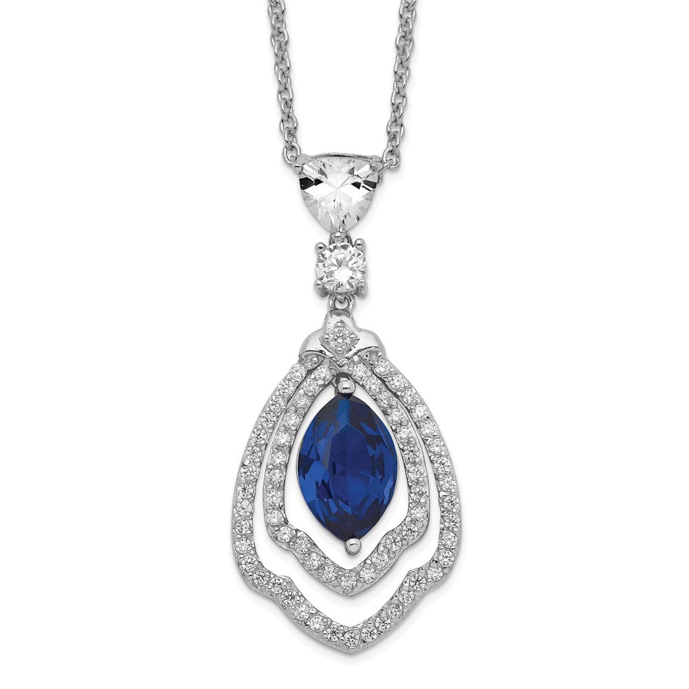 Cheryl M Sterling Silver Rhodium-plated Fancy Brilliant-cut Lab Created Dark Blue Spinel and Brilliant-cut White CZ 18 Inch Necklace 18 Inches