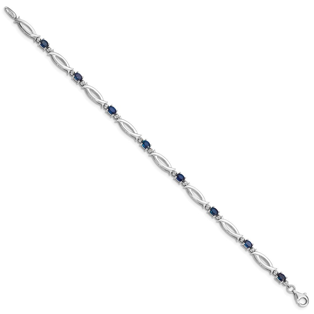 Sterling Silver Rhodium-plated Sapphire and Diamond Bracelet 7 inches