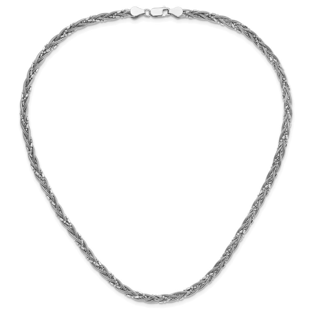 Sterling Silver RH-plated Braided Beads and Snake Chain Necklace