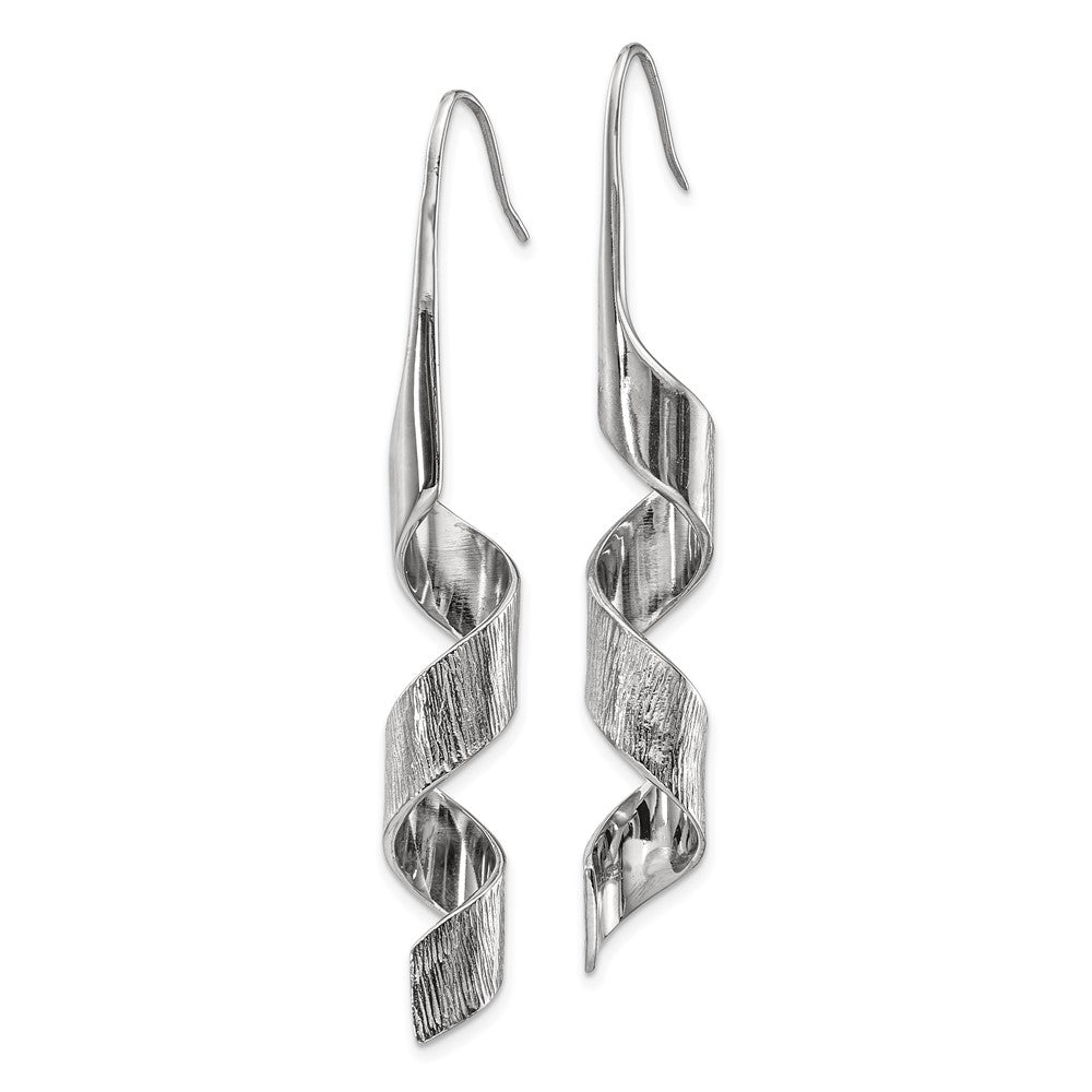 Stainless Steel Polished and Textured Swirl Shepherd Hook Earrings