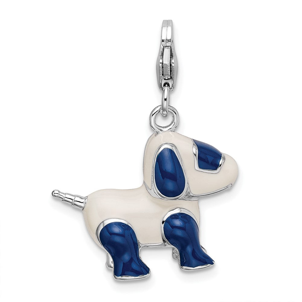 Amore La Vita Sterling Silver Rhodium-plated Polished 3-D Enameled Robot Dog Charm with Fancy Lobster Clasp