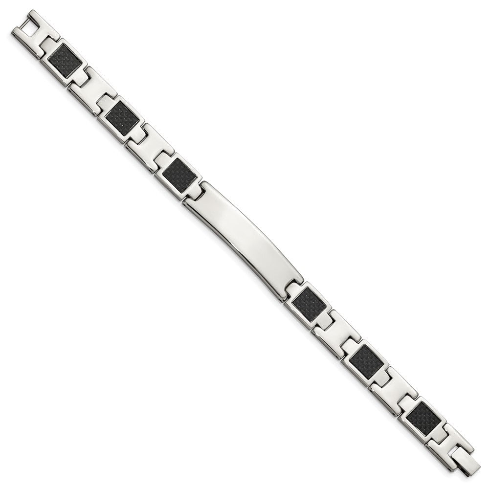 Stainless Steel Polished Black Carbon Fiber Inlay 8.5in Bracelet 8.5 inches