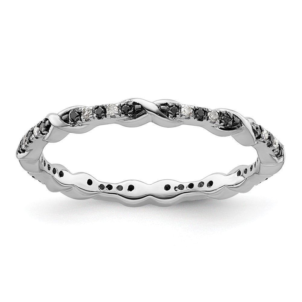 Sterling Silver Stackable Expressions Black & White Diamond Ring Size -6