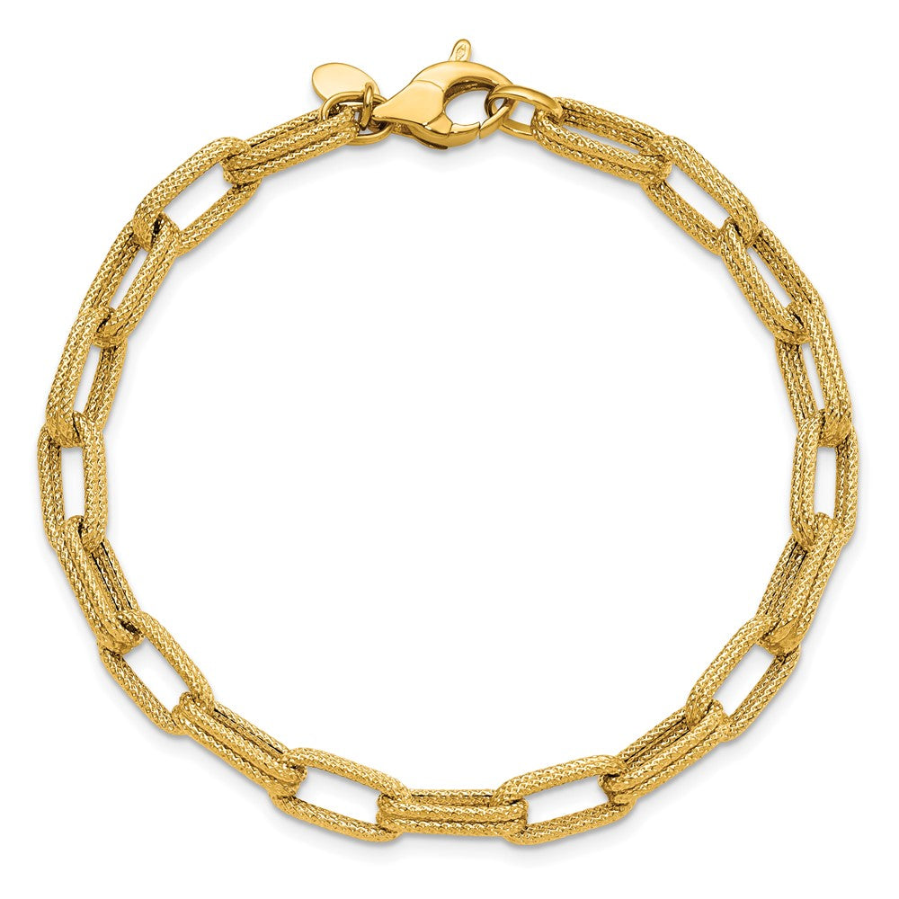 14k Polished Textured Fancy Link Bracelet 7.75  inches