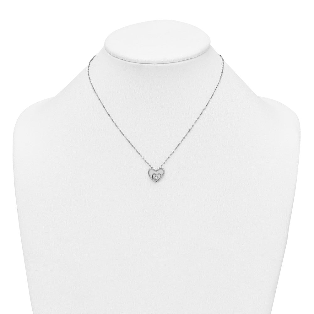 Sterling Silver Rhodium-plated Polished CZ Open Hearts 16 Inch with 2 Inch Extension Necklace 16 Inches