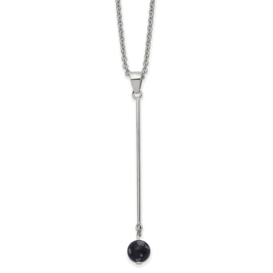 Stainless Steel Polished w/Snowflake Stone 14.75in w/2.5in ext Necklace