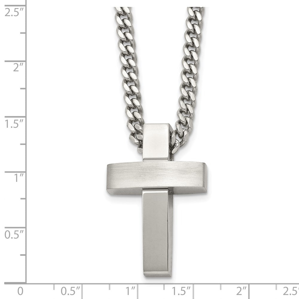 Stainless Steel Brushed and Polished Cross 20in Necklace