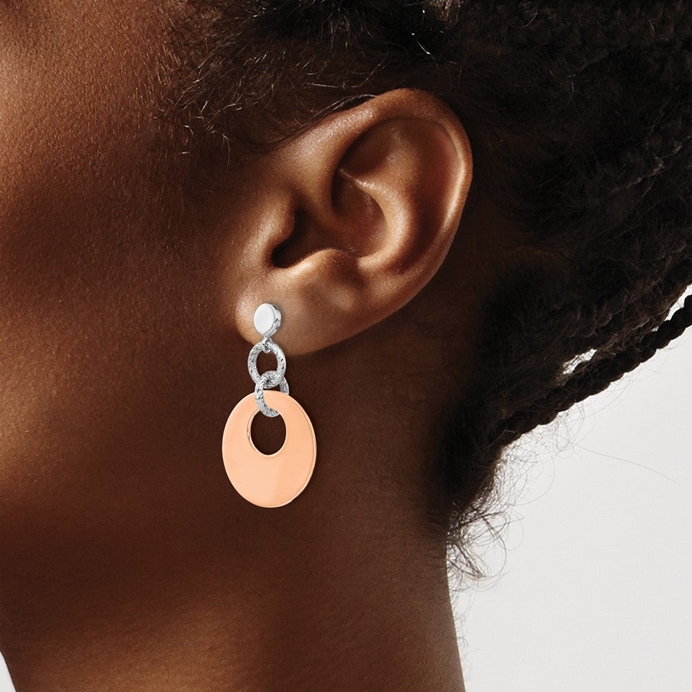 Sterling Silver Rose Gold-plated Rh-plated D/C Post Dangle Earring
